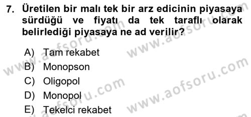 İktisada Giriş Dersi 2018 - 2019 Yılı 3 Ders Sınavı 7. Soru