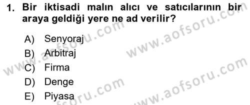 İktisada Giriş Dersi 2018 - 2019 Yılı (Vize) Ara Sınav Soruları 1. Soru