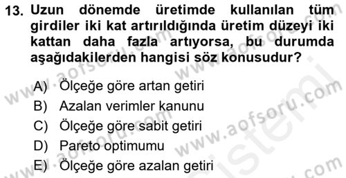 İktisada Giriş Dersi 2018 - 2019 Yılı (Vize) Ara Sınav Soruları 13. Soru