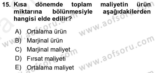 İktisada Giriş Dersi 2018 - 2019 Yılı (Vize) Ara Sınavı 15. Soru