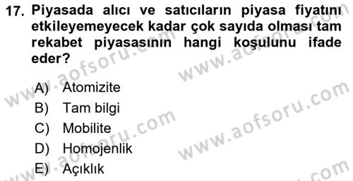 İktisada Giriş Dersi 2018 - 2019 Yılı (Vize) Ara Sınav Soruları 17. Soru