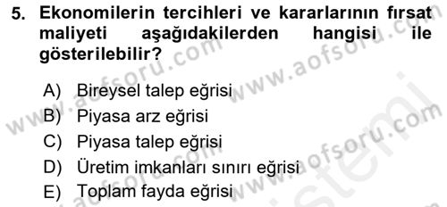 İktisada Giriş Dersi 2018 - 2019 Yılı (Vize) Ara Sınav Soruları 5. Soru