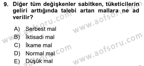 İktisada Giriş Dersi 2018 - 2019 Yılı (Vize) Ara Sınav Soruları 9. Soru