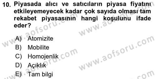 İktisada Giriş Dersi 2018 - 2019 Yılı Yaz Okulu Sınav Soruları 10. Soru