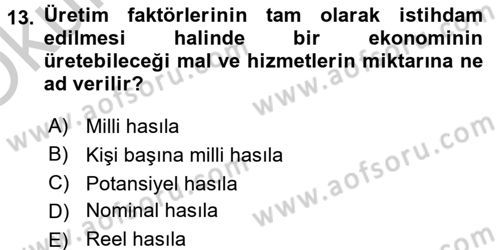 İktisada Giriş Dersi 2018 - 2019 Yılı Yaz Okulu Sınav Soruları 13. Soru