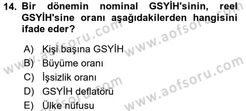 İktisada Giriş Dersi 2018 - 2019 Yılı Yaz Okulu Sınav Soruları 14. Soru