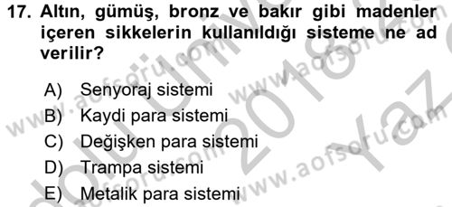 İktisada Giriş Dersi 2018 - 2019 Yılı Yaz Okulu Sınav Soruları 17. Soru
