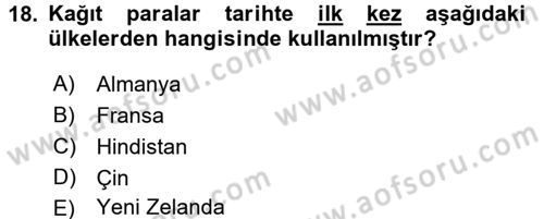 İktisada Giriş Dersi 2018 - 2019 Yılı Yaz Okulu Sınav Soruları 18. Soru
