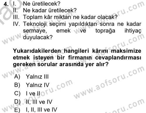 İktisada Giriş Dersi 2018 - 2019 Yılı Yaz Okulu Sınav Soruları 4. Soru