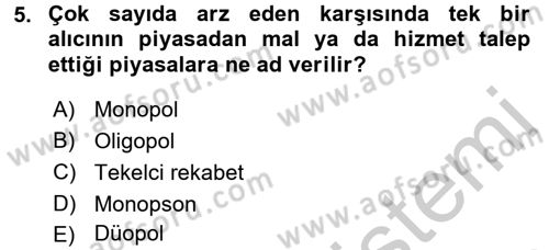İktisada Giriş Dersi 2018 - 2019 Yılı Yaz Okulu Sınav Soruları 5. Soru
