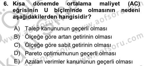 İktisada Giriş Dersi 2018 - 2019 Yılı Yaz Okulu Sınav Soruları 6. Soru