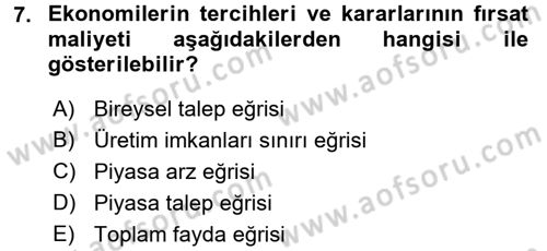 İktisada Giriş Dersi 2018 - 2019 Yılı Yaz Okulu Sınav Soruları 7. Soru