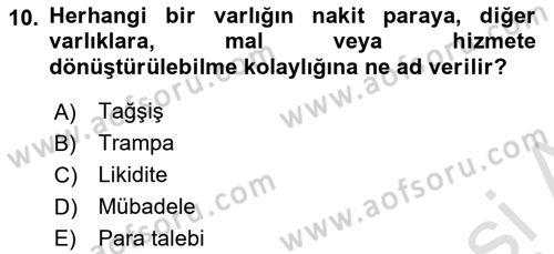 İktisada Giriş Dersi 2019 - 2020 Yılı (Final) Dönem Sonu Sınav Soruları 10. Soru