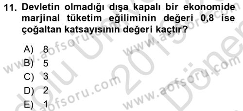 İktisada Giriş Dersi 2019 - 2020 Yılı (Final) Dönem Sonu Sınav Soruları 11. Soru