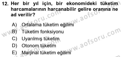İktisada Giriş Dersi 2019 - 2020 Yılı (Final) Dönem Sonu Sınav Soruları 12. Soru