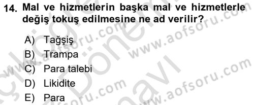 İktisada Giriş Dersi 2019 - 2020 Yılı (Final) Dönem Sonu Sınav Soruları 14. Soru