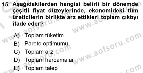 İktisada Giriş Dersi 2019 - 2020 Yılı (Final) Dönem Sonu Sınav Soruları 15. Soru
