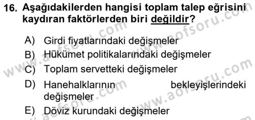 İktisada Giriş Dersi 2019 - 2020 Yılı (Final) Dönem Sonu Sınav Soruları 16. Soru