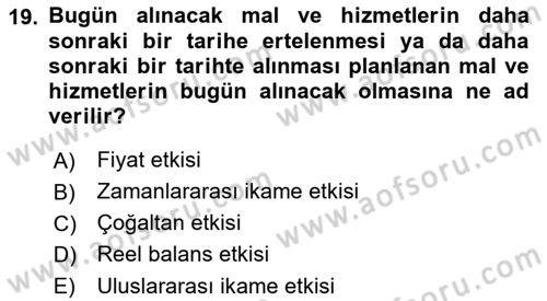 İktisada Giriş Dersi 2019 - 2020 Yılı (Final) Dönem Sonu Sınav Soruları 19. Soru