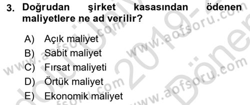 İktisada Giriş Dersi 2019 - 2020 Yılı (Final) Dönem Sonu Sınav Soruları 3. Soru
