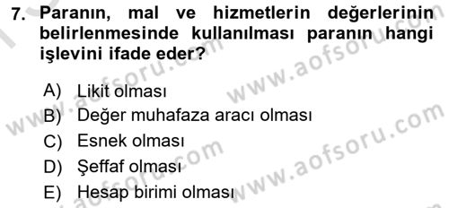 İktisada Giriş Dersi 2019 - 2020 Yılı (Final) Dönem Sonu Sınavı 7. Soru