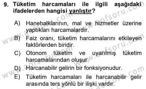 İktisada Giriş Dersi 2019 - 2020 Yılı (Final) Dönem Sonu Sınav Soruları 9. Soru