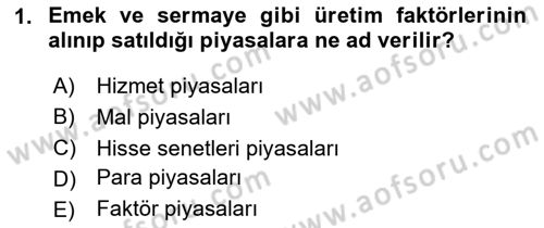 İktisada Giriş Dersi 2020 - 2021 Yılı Yaz Okulu Sınavı 1. Soru