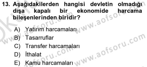 İktisada Giriş Dersi 2020 - 2021 Yılı Yaz Okulu Sınavı 13. Soru