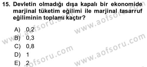 İktisada Giriş Dersi 2020 - 2021 Yılı Yaz Okulu Sınavı 15. Soru