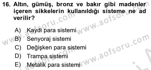 İktisada Giriş Dersi 2020 - 2021 Yılı Yaz Okulu Sınavı 16. Soru