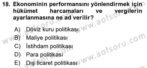 İktisada Giriş Dersi 2020 - 2021 Yılı Yaz Okulu Sınavı 18. Soru