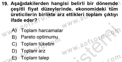 İktisada Giriş Dersi 2020 - 2021 Yılı Yaz Okulu Sınavı 19. Soru