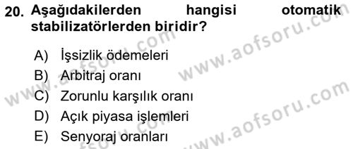 İktisada Giriş Dersi 2020 - 2021 Yılı Yaz Okulu Sınavı 20. Soru