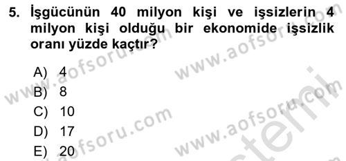 İktisada Giriş Dersi 2020 - 2021 Yılı Yaz Okulu Sınavı 5. Soru