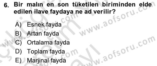 İktisada Giriş Dersi 2020 - 2021 Yılı Yaz Okulu Sınavı 6. Soru