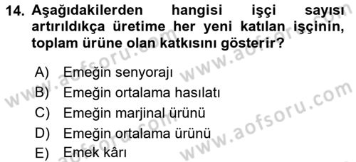 İktisada Giriş Dersi 2021 - 2022 Yılı (Vize) Ara Sınav Soruları 14. Soru