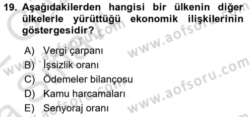 İktisada Giriş Dersi 2021 - 2022 Yılı (Vize) Ara Sınav Soruları 19. Soru