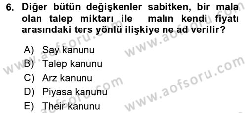 İktisada Giriş Dersi 2021 - 2022 Yılı (Vize) Ara Sınav Soruları 6. Soru