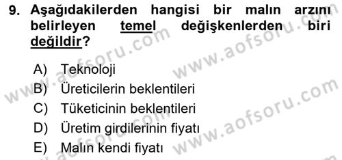İktisada Giriş Dersi 2021 - 2022 Yılı (Vize) Ara Sınav Soruları 9. Soru