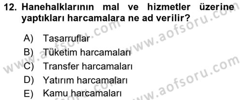 İktisada Giriş Dersi 2021 - 2022 Yılı (Final) Dönem Sonu Sınavı 12. Soru