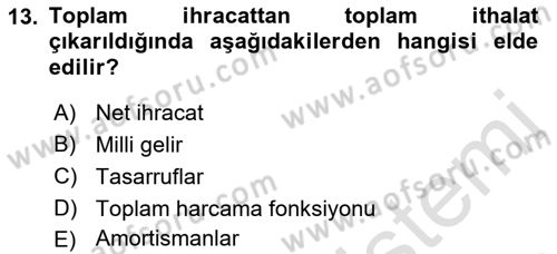 İktisada Giriş Dersi 2021 - 2022 Yılı (Final) Dönem Sonu Sınavı 13. Soru