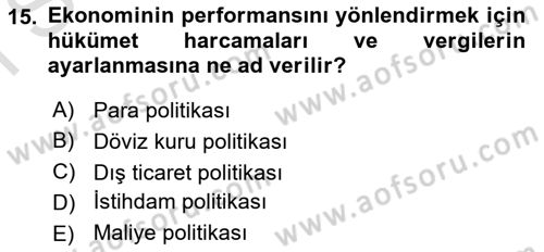 İktisada Giriş Dersi 2021 - 2022 Yılı (Final) Dönem Sonu Sınavı 15. Soru