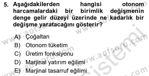 İktisada Giriş Dersi 2021 - 2022 Yılı (Final) Dönem Sonu Sınavı 5. Soru