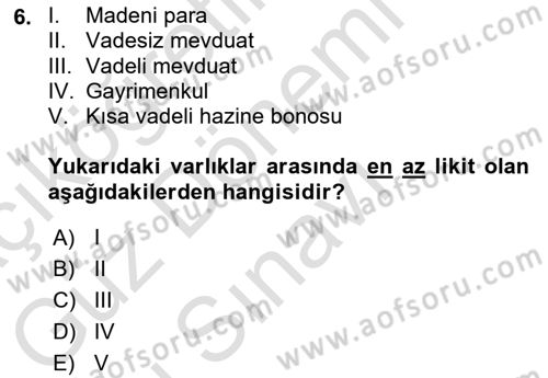 İktisada Giriş Dersi 2021 - 2022 Yılı (Final) Dönem Sonu Sınavı 6. Soru