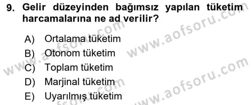 İktisada Giriş Dersi 2021 - 2022 Yılı (Final) Dönem Sonu Sınavı 9. Soru