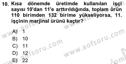 İktisada Giriş Dersi 2021 - 2022 Yılı Yaz Okulu Sınavı 10. Soru