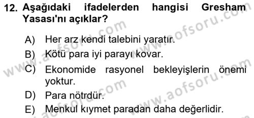 İktisada Giriş Dersi 2021 - 2022 Yılı Yaz Okulu Sınavı 12. Soru