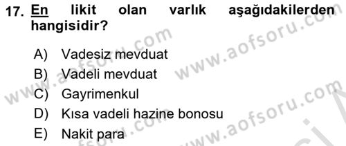 İktisada Giriş Dersi 2021 - 2022 Yılı Yaz Okulu Sınavı 17. Soru