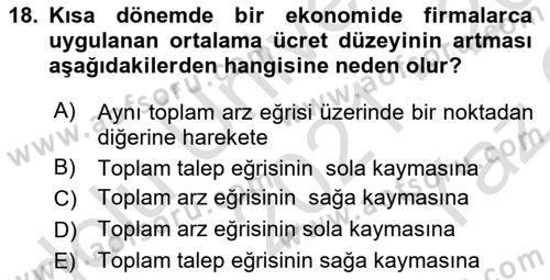 İktisada Giriş Dersi 2021 - 2022 Yılı Yaz Okulu Sınavı 18. Soru