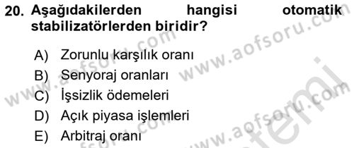 İktisada Giriş Dersi 2021 - 2022 Yılı Yaz Okulu Sınavı 20. Soru